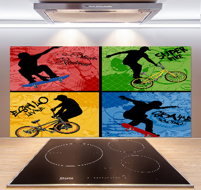 Kitchen wall panels Bicycle and skateboard