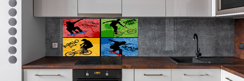 Kitchen wall panels Bicycle and skateboard