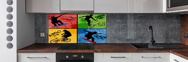 Kitchen wall panels Bicycle and skateboard