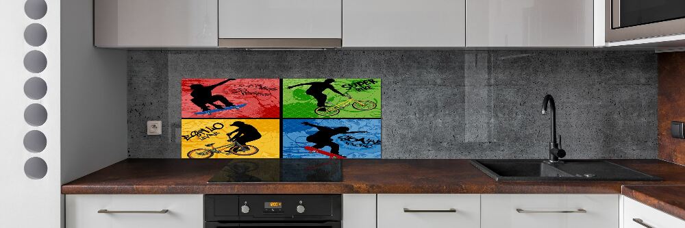 Kitchen wall panels Bicycle and skateboard