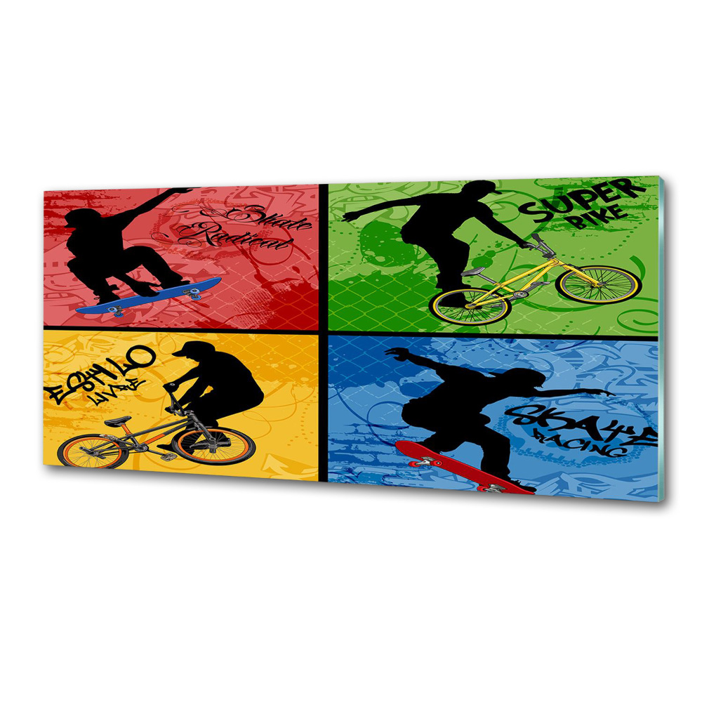 Kitchen wall panels Bicycle and skateboard