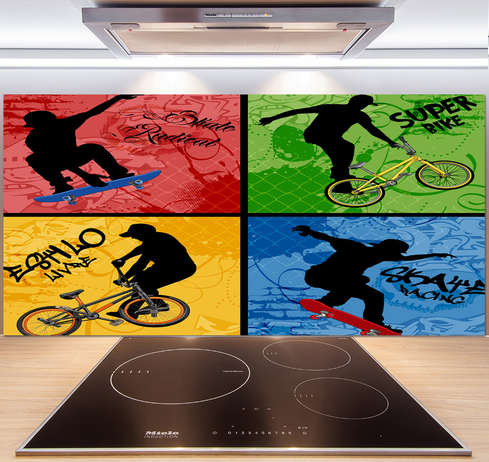 Kitchen wall panels Bicycle and skateboard