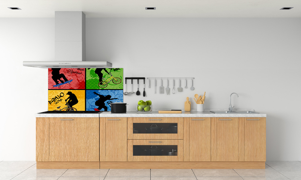 Kitchen wall panels Bicycle and skateboard