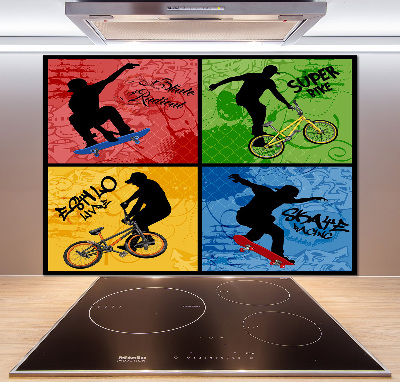 Kitchen wall panels Bicycle and skateboard