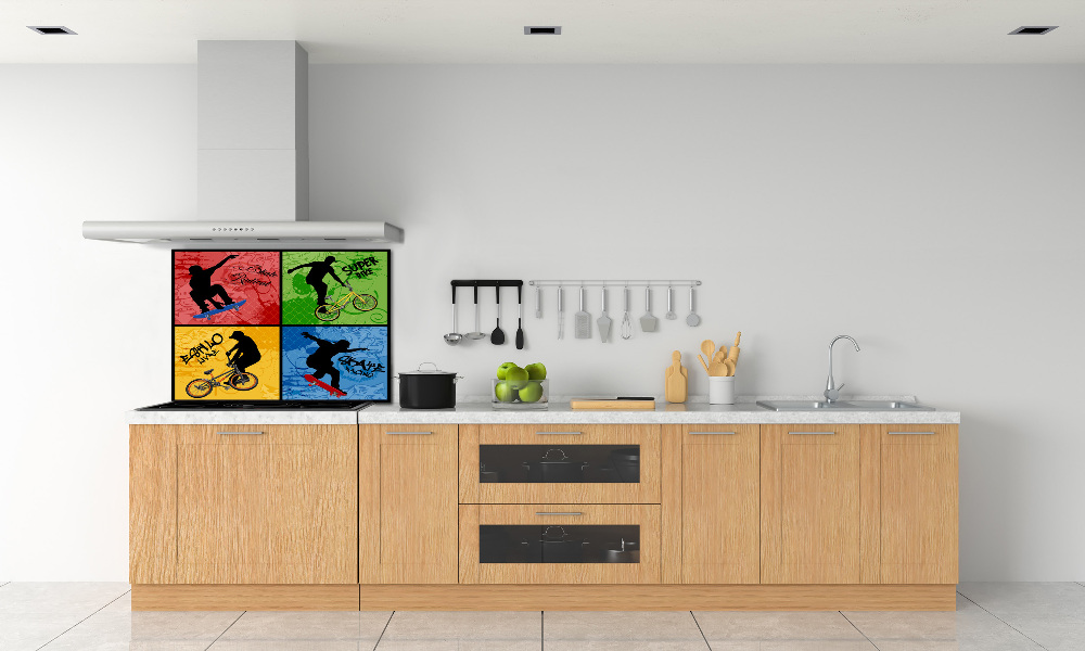 Kitchen wall panels Bicycle and skateboard