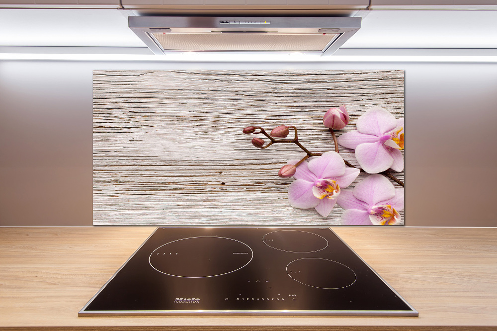 Kitchen splashback Orchid on wood