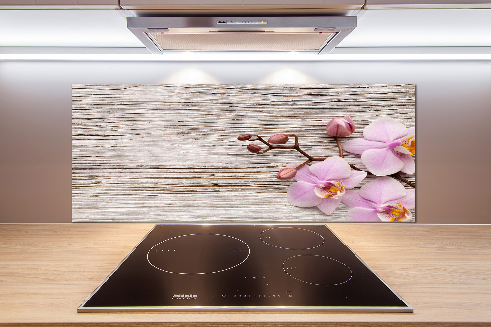 Kitchen splashback Orchid on wood