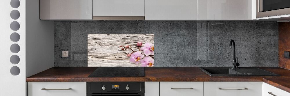 Kitchen splashback Orchid on wood