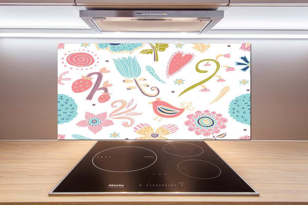 Cooker splashback Flowers and birds