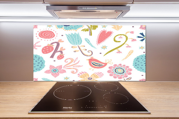 Cooker splashback Flowers and birds