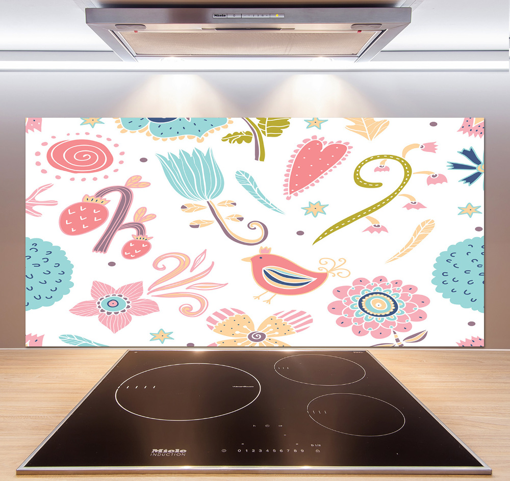 Cooker splashback Flowers and birds