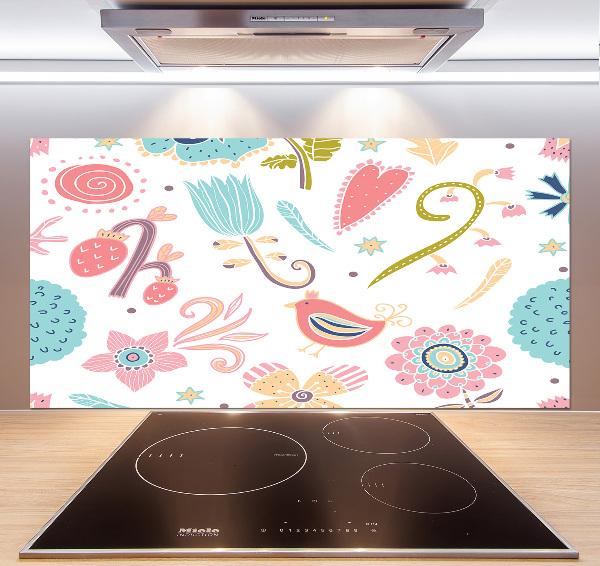 Cooker splashback Flowers and birds