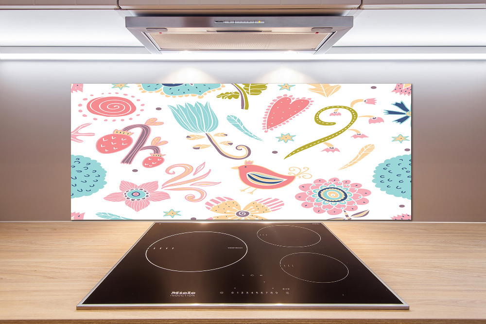 Cooker splashback Flowers and birds