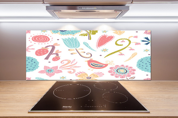 Cooker splashback Flowers and birds