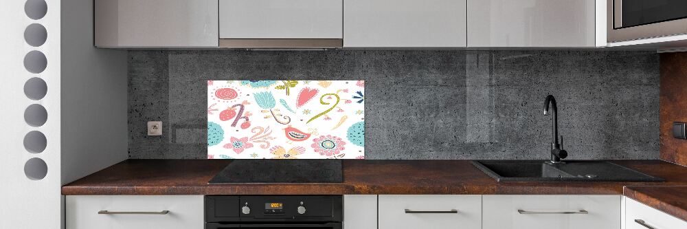 Cooker splashback Flowers and birds