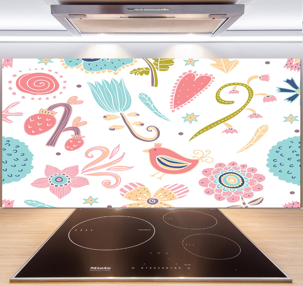 Cooker splashback Flowers and birds