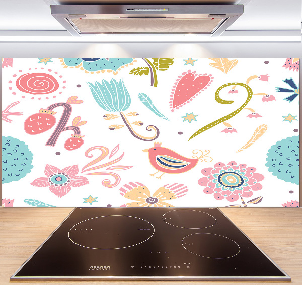 Cooker splashback Flowers and birds