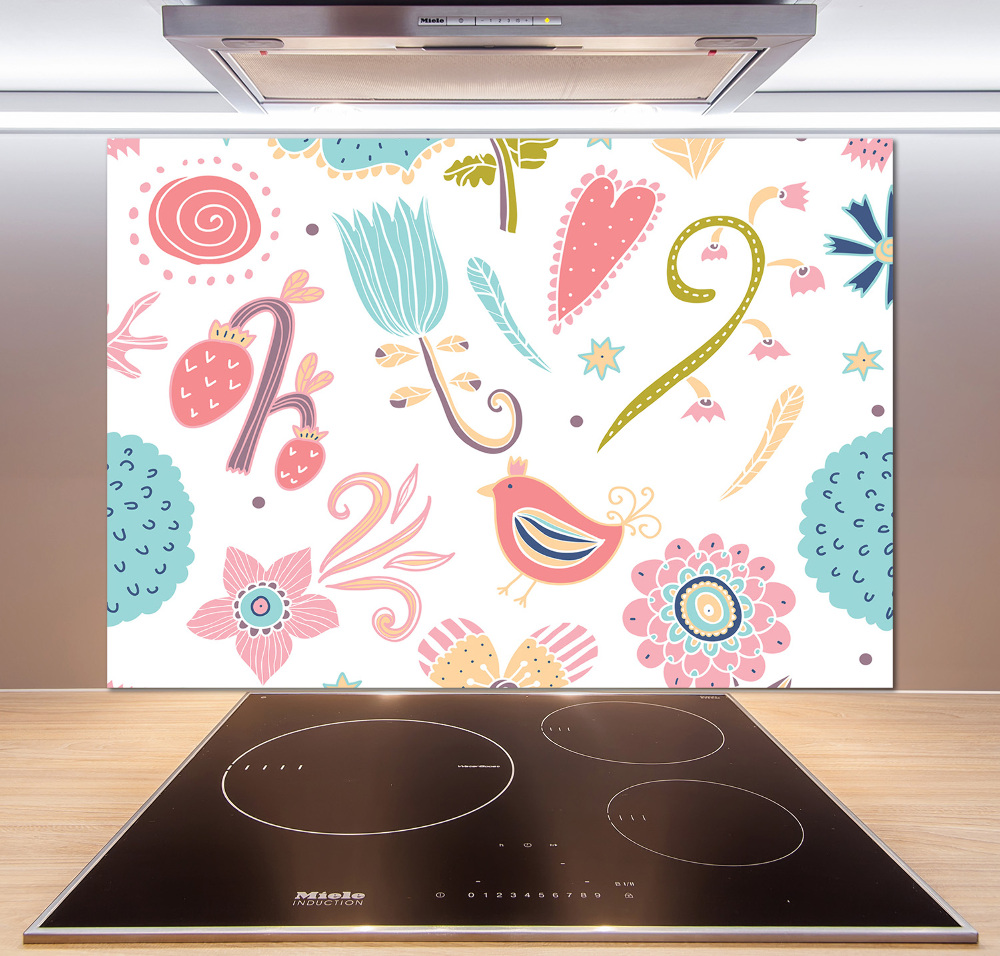 Cooker splashback Flowers and birds