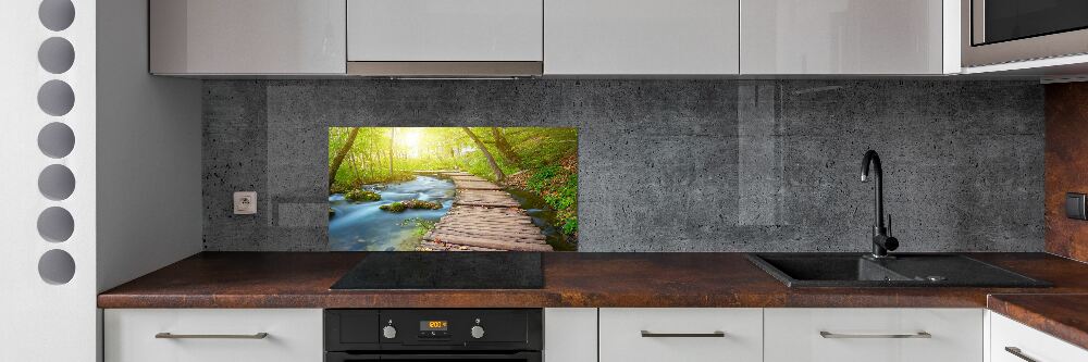 Glass splashback Path in the forest