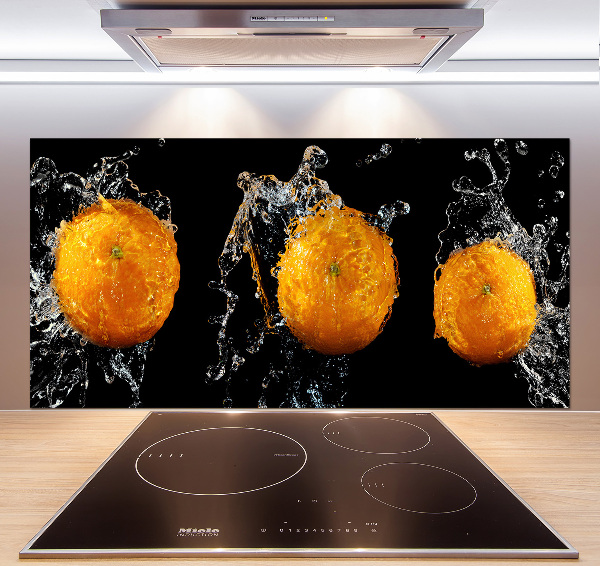 Glass splashback Oranges and water