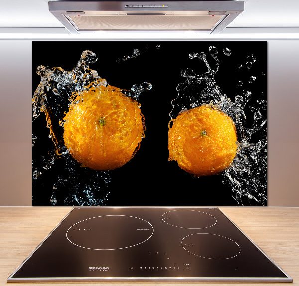 Glass splashback Oranges and water