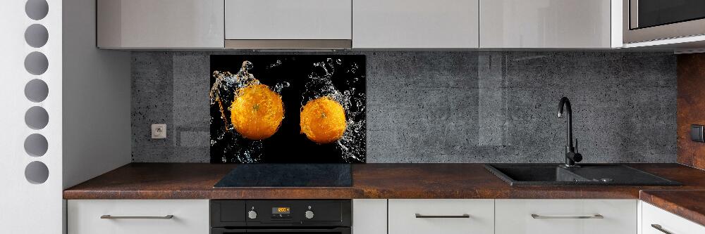 Glass splashback Oranges and water