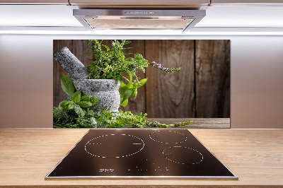 Kitchen splashback Herbs in a mortar