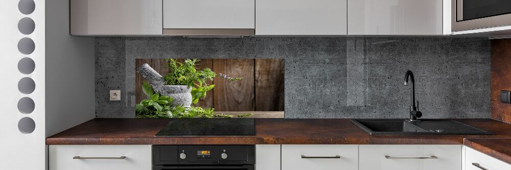 Kitchen splashback Herbs in a mortar