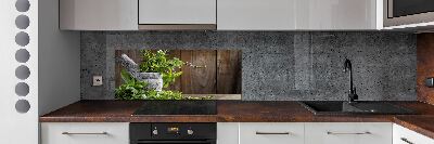 Kitchen splashback Herbs in a mortar