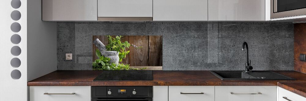 Kitchen splashback Herbs in a mortar