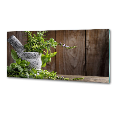 Kitchen splashback Herbs in a mortar