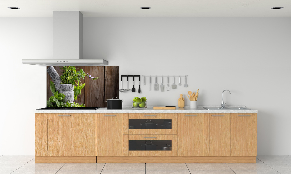 Kitchen splashback Herbs in a mortar