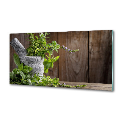 Kitchen splashback Herbs in a mortar