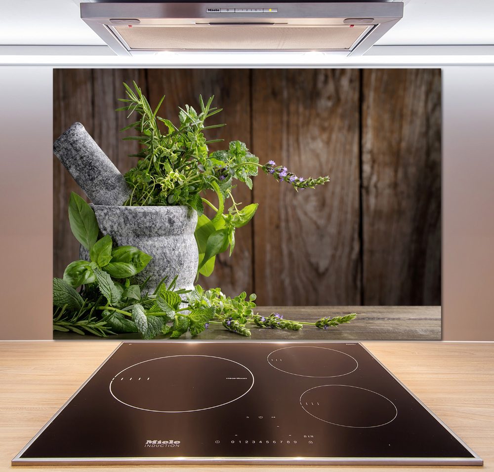 Kitchen splashback Herbs in a mortar