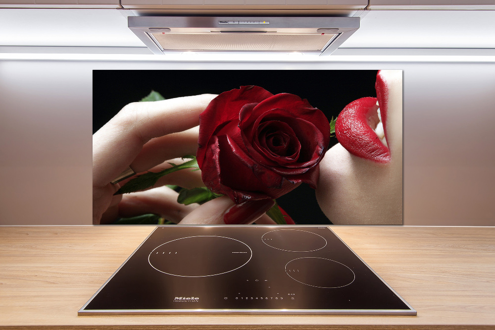 Cooker splashback A woman with a rose