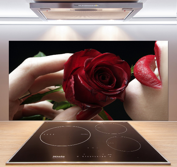 Cooker splashback A woman with a rose