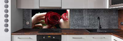 Cooker splashback A woman with a rose