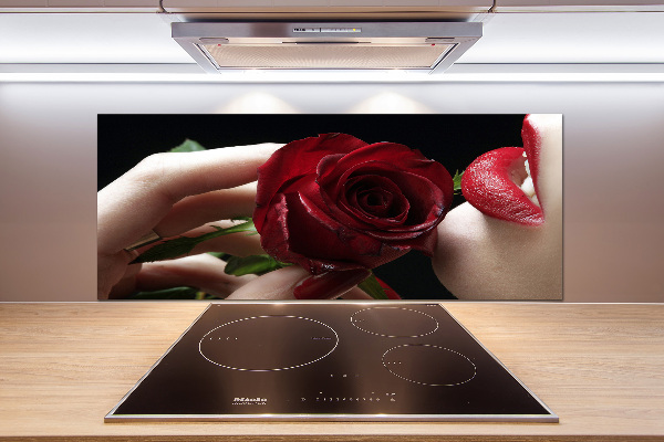 Cooker splashback A woman with a rose