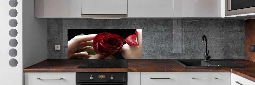 Cooker splashback A woman with a rose