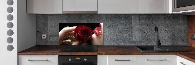 Cooker splashback A woman with a rose