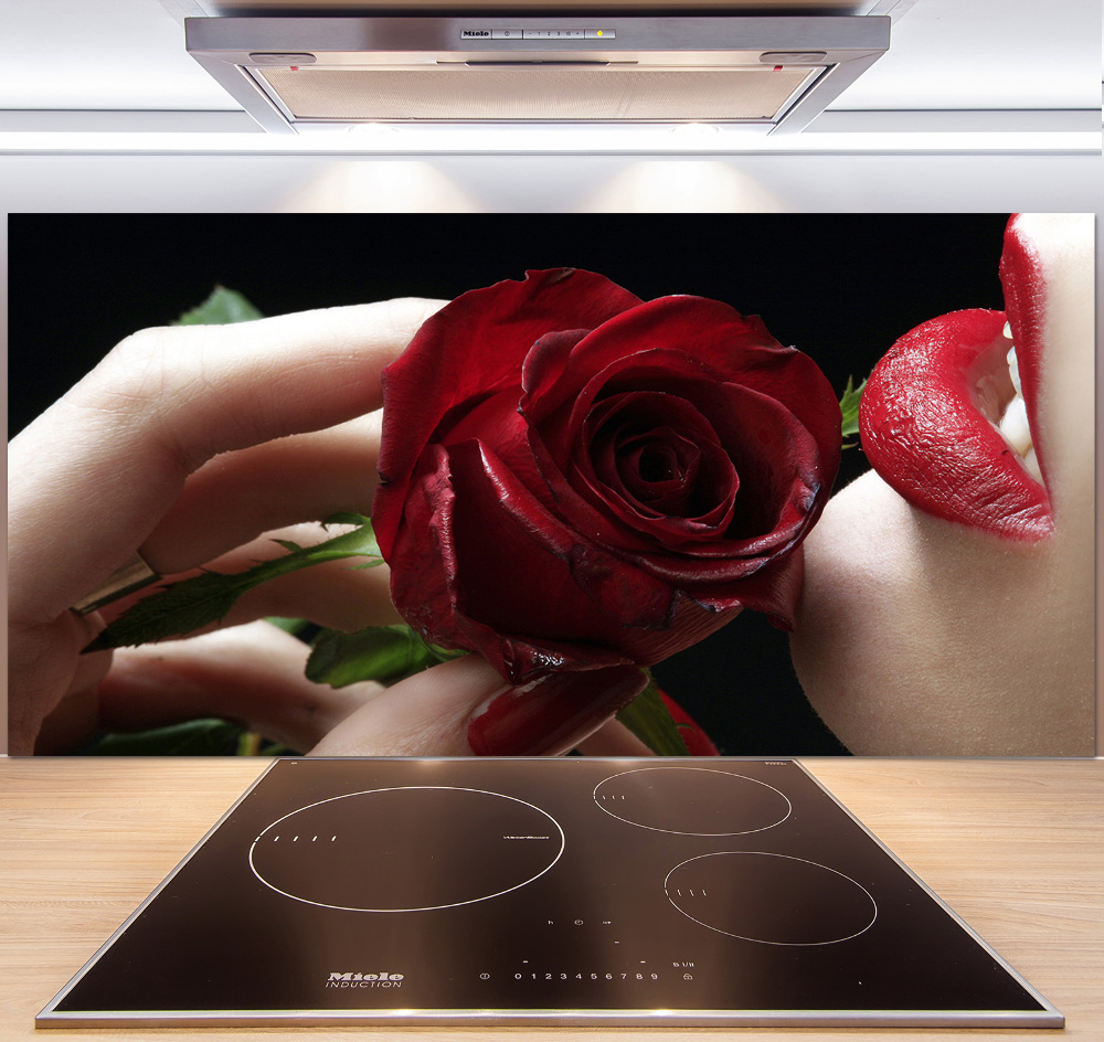 Cooker splashback A woman with a rose