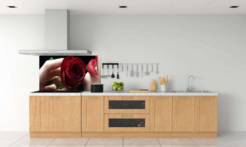 Cooker splashback A woman with a rose