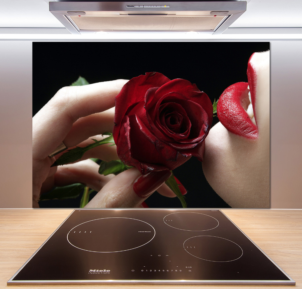 Cooker splashback A woman with a rose