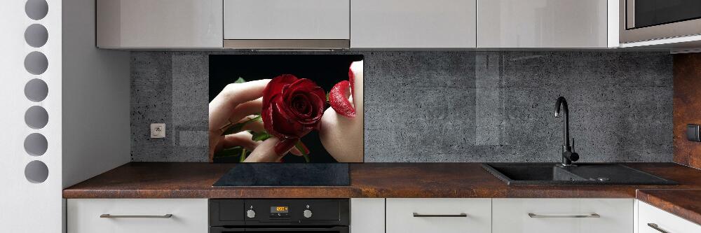 Cooker splashback A woman with a rose