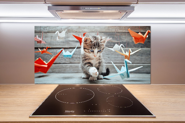 Cooker splashback Cat birds of paper