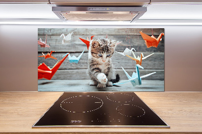 Cooker splashback Cat birds of paper