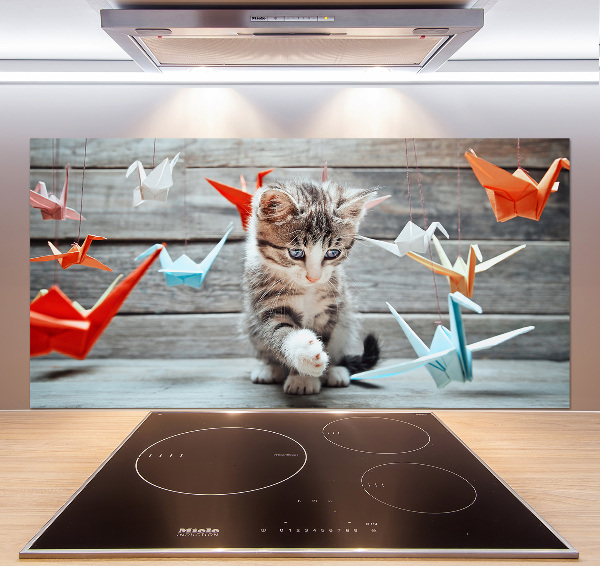 Cooker splashback Cat birds of paper