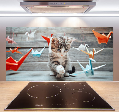 Cooker splashback Cat birds of paper