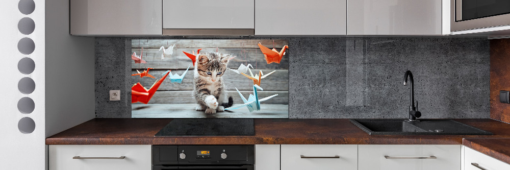 Cooker splashback Cat birds of paper