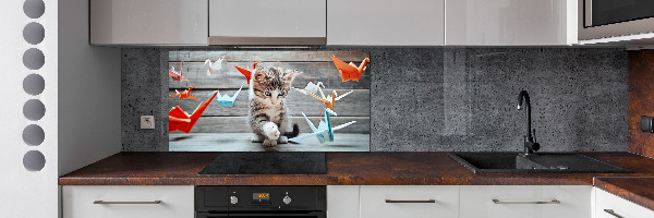 Cooker splashback Cat birds of paper